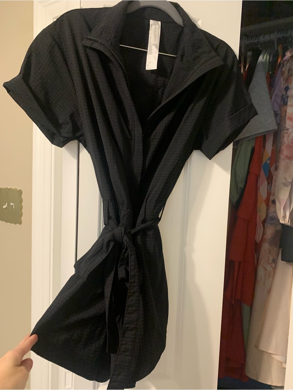 Fabletics Black Short-Sleeve Romper with Tie Waist